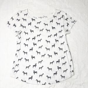 LOFT White & Black Zebra Animal Print Cotton Tee Short Sleeved Shirt Medium